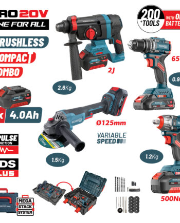 BORMANN Pro BBP5438X44T4CA Σετ Brushless Μπαταρίας,Δραπαν/βιδο,Γωνιακός Τροχός,Πνευματικό & Μπουλ/δο